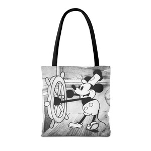 Borsa tote Steamboat Willie Topolino / Cartone animato vintage in bianco e nero AOP immagine 7