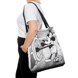 Borsa tote Steamboat Willie Topolino / Cartone animato vintage in bianco e nero AOP immagine 14