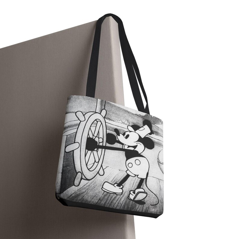Borsa tote Steamboat Willie Topolino / Cartone animato vintage in bianco e nero AOP immagine 12