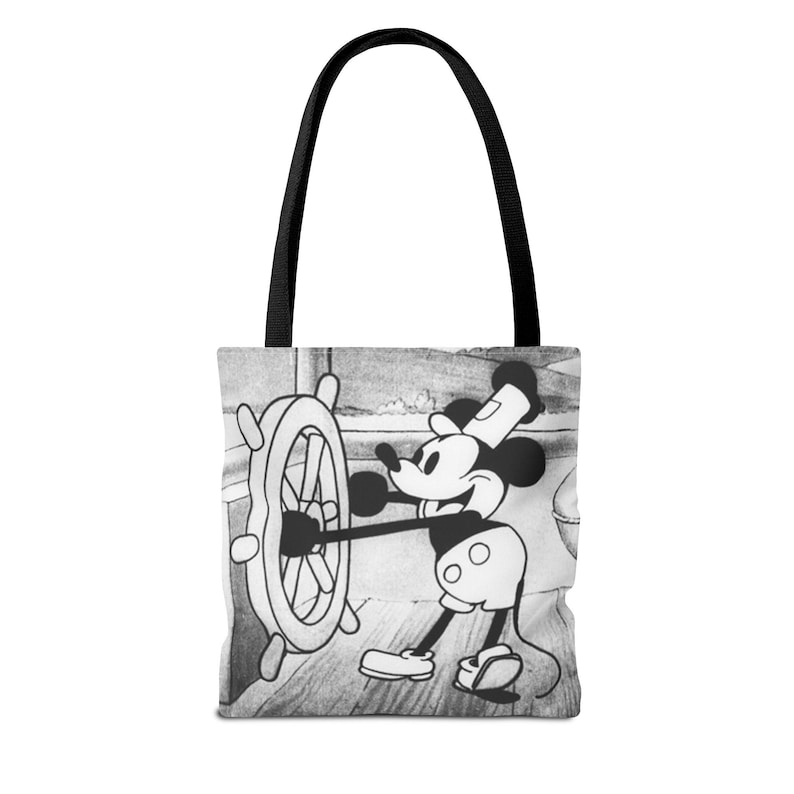 Borsa tote Steamboat Willie Topolino / Cartone animato vintage in bianco e nero AOP immagine 1