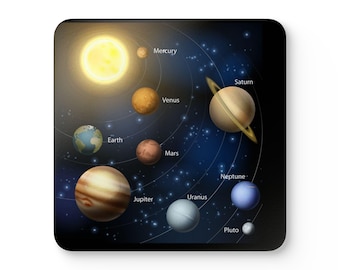 Set di sottobicchieri del sistema solare: decorazioni planetarie, sottobicchieri didattici in sughero