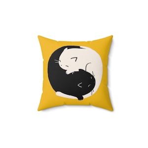 Pillow ~  Yin Yang Cats Gift Cat Mom Gift Cat Dad Cat Lovers Gift Cuddle Kitty Ying Yang Cats Square Pillow (Pillow Included) Various Sizes