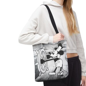 Borsa tote Steamboat Willie Topolino / Cartone animato vintage in bianco e nero AOP immagine 5