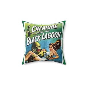 Pillow ~ Creature from the Black Lagoon Fish Monster Horror Film Movie Poster on a Square Pillow (Pillow Included!) Various Sizes Great Gift