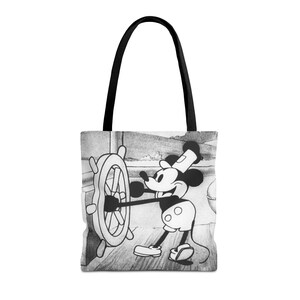 Borsa tote Steamboat Willie Topolino / Cartone animato vintage in bianco e nero AOP immagine 15