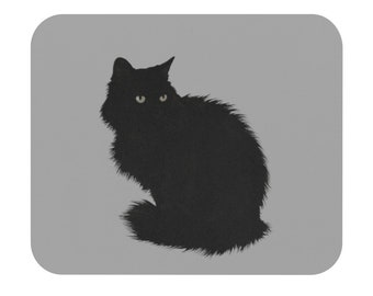 Fluffy Black Cat Gift Cat Mom Cat Dad Cat Lover Gift Mouse Pad ~ Where's that mouse?