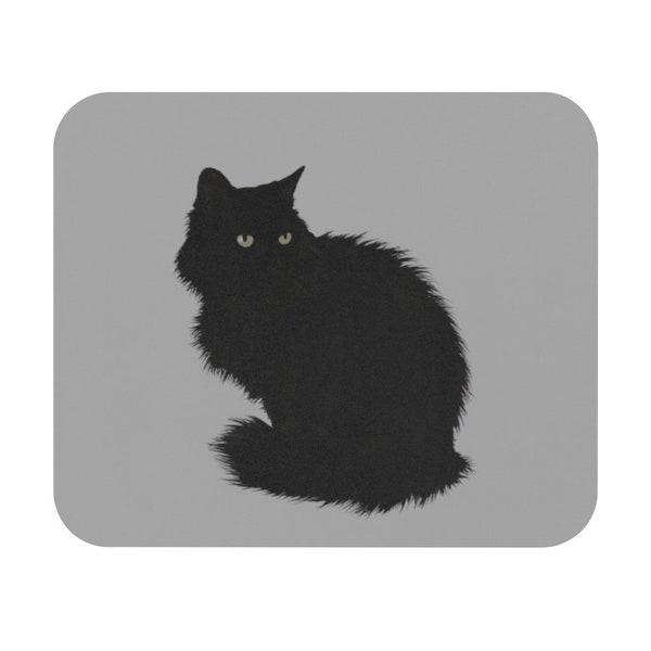 Fluffy Black Cat Gift Cat Mom Cat Dad Cat Lover Gift Mouse Pad ~ Where's that mouse?