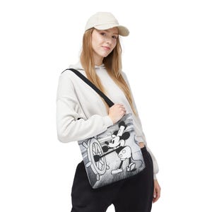 Borsa tote Steamboat Willie Topolino / Cartone animato vintage in bianco e nero AOP immagine 2