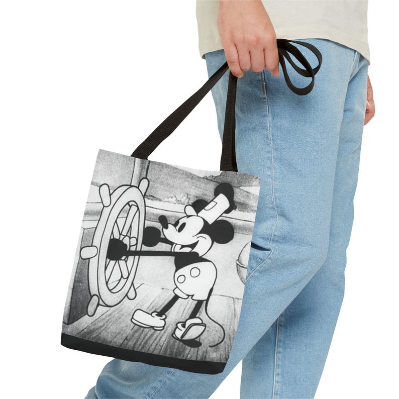Borsa tote Steamboat Willie Topolino / Cartone animato vintage in bianco e nero AOP immagine 3