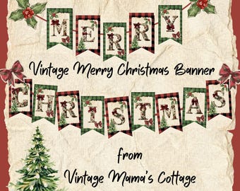 Vintage "Merry Christmas" Banner: DIY Printable Embellishments (Digital Download)