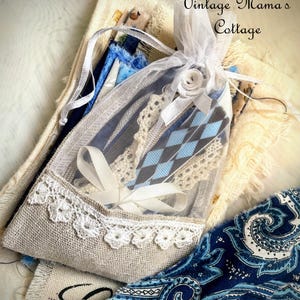 Slow Stitching Kit | Mindful Textile Art Pack Vintage | Fabrics & Embellishments | Fabric Collage Supplies