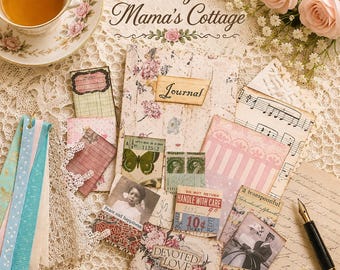 Kit para crear un pequeño diario creativo / Materiales efímeros vintage, artículos para manualidades estilo cottagecore
