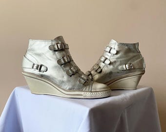 ASH Silver Strap Wedge Hi-Top Sneakers Shoes Like Isabel Marant Womens Size EUR 38