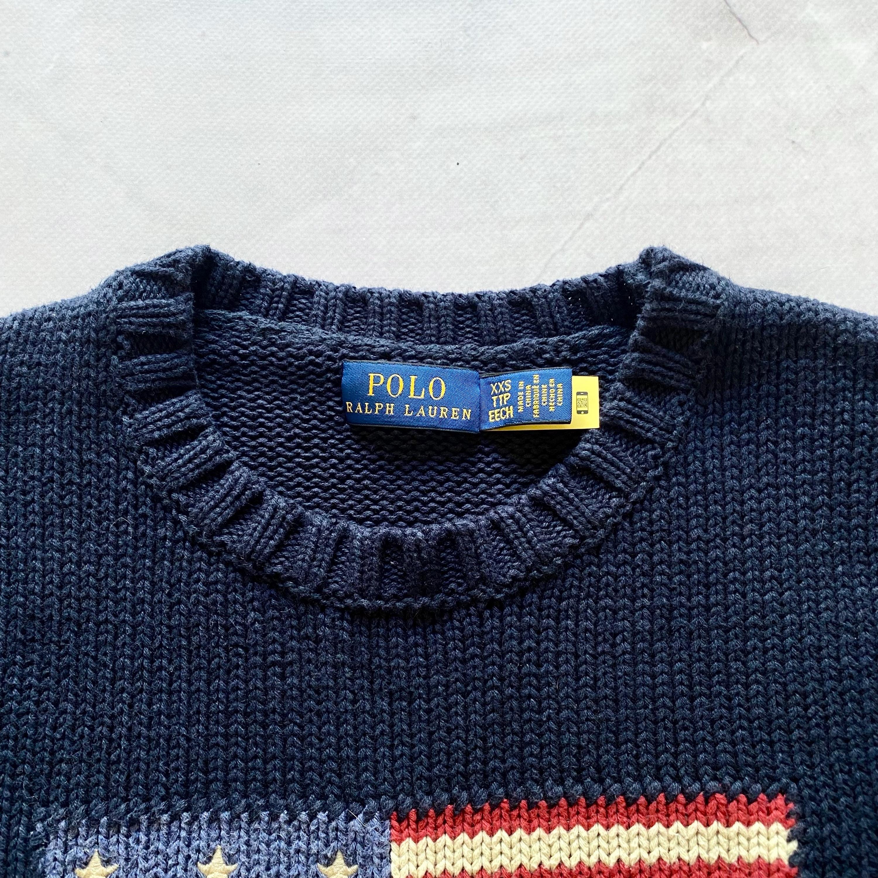 Vintage Polo Ralph Lauren USA Flag Big Logo RRL Sweater Y2K Womens