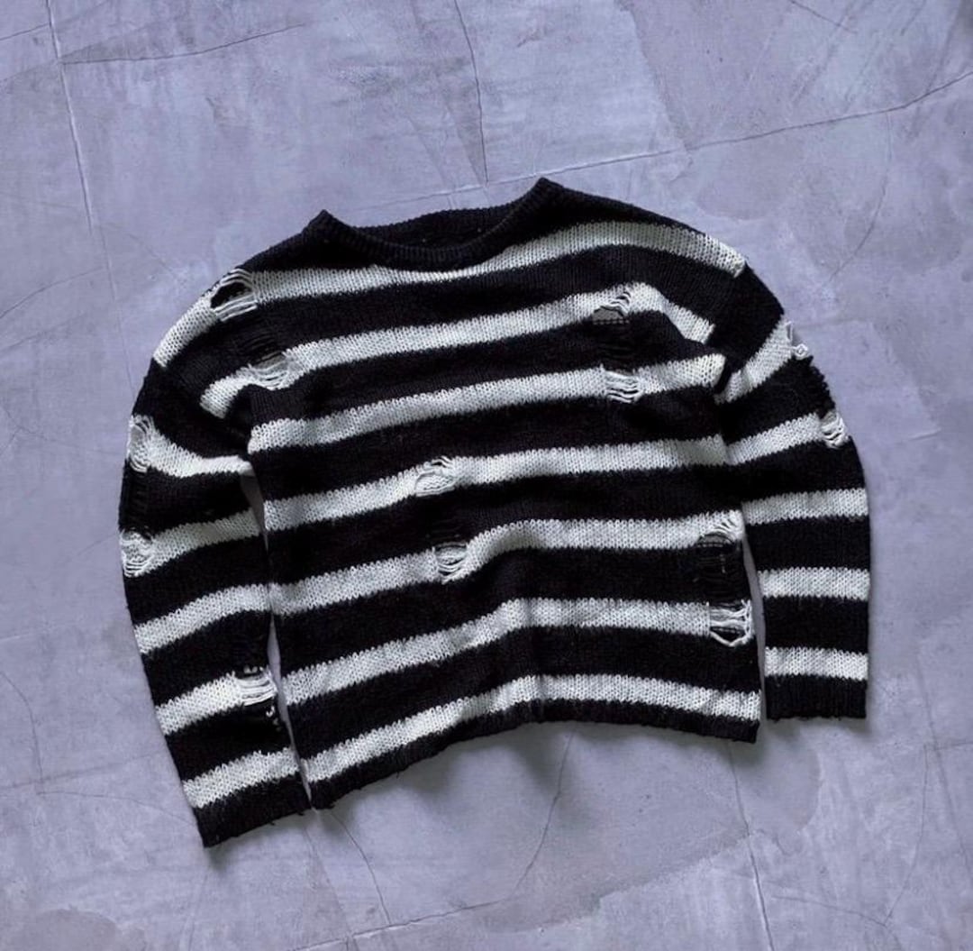 Distressed Junya Watanabe Number Nine Style Striped Knit Sweater