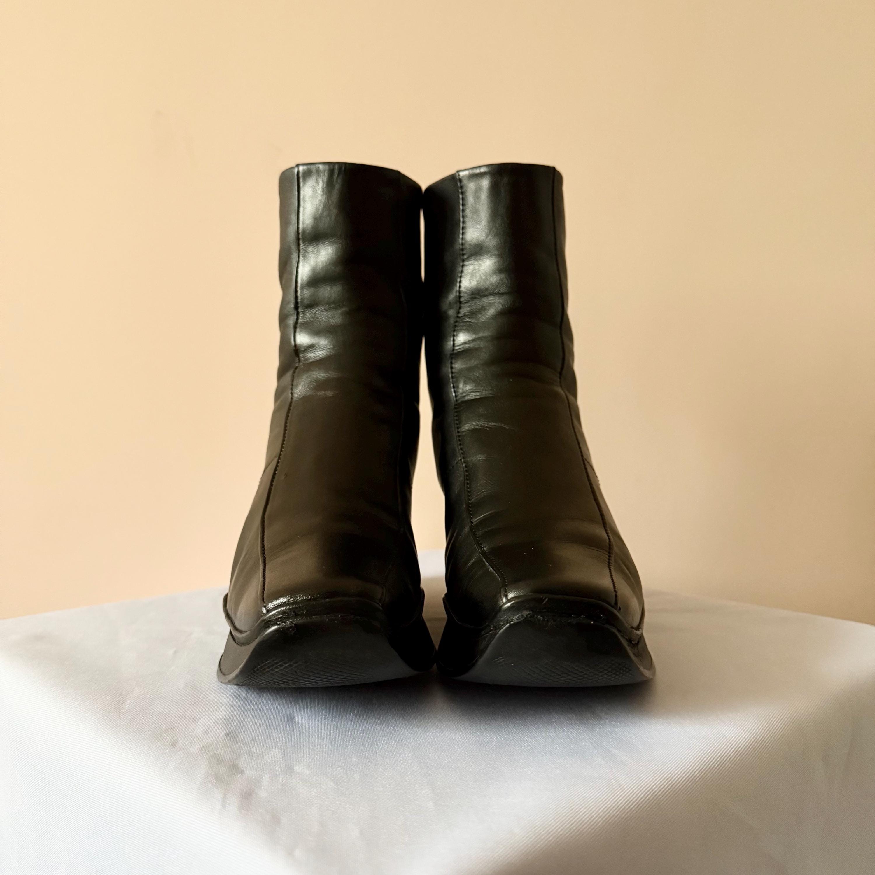 靴 99AW PRADA SPORT leather boots archive Archive 1999 Prada Sport Ancle Black Vintage Boots Size EUR 35 - Etsy