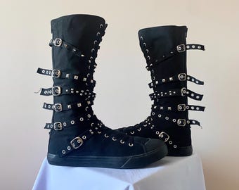 Stivali alti fino al ginocchio con borchie punk gotiche: Sneakers da motociclista EUR 46