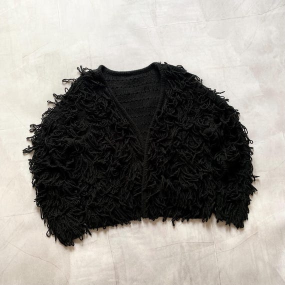 Crazy Opium Fuzzy Cropped Knit Cardigan Rick Owens Style Y2K