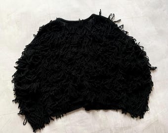 Crazy Opium Fuzzy Cropped Knit Cardigan Rick Owens Style Y2K