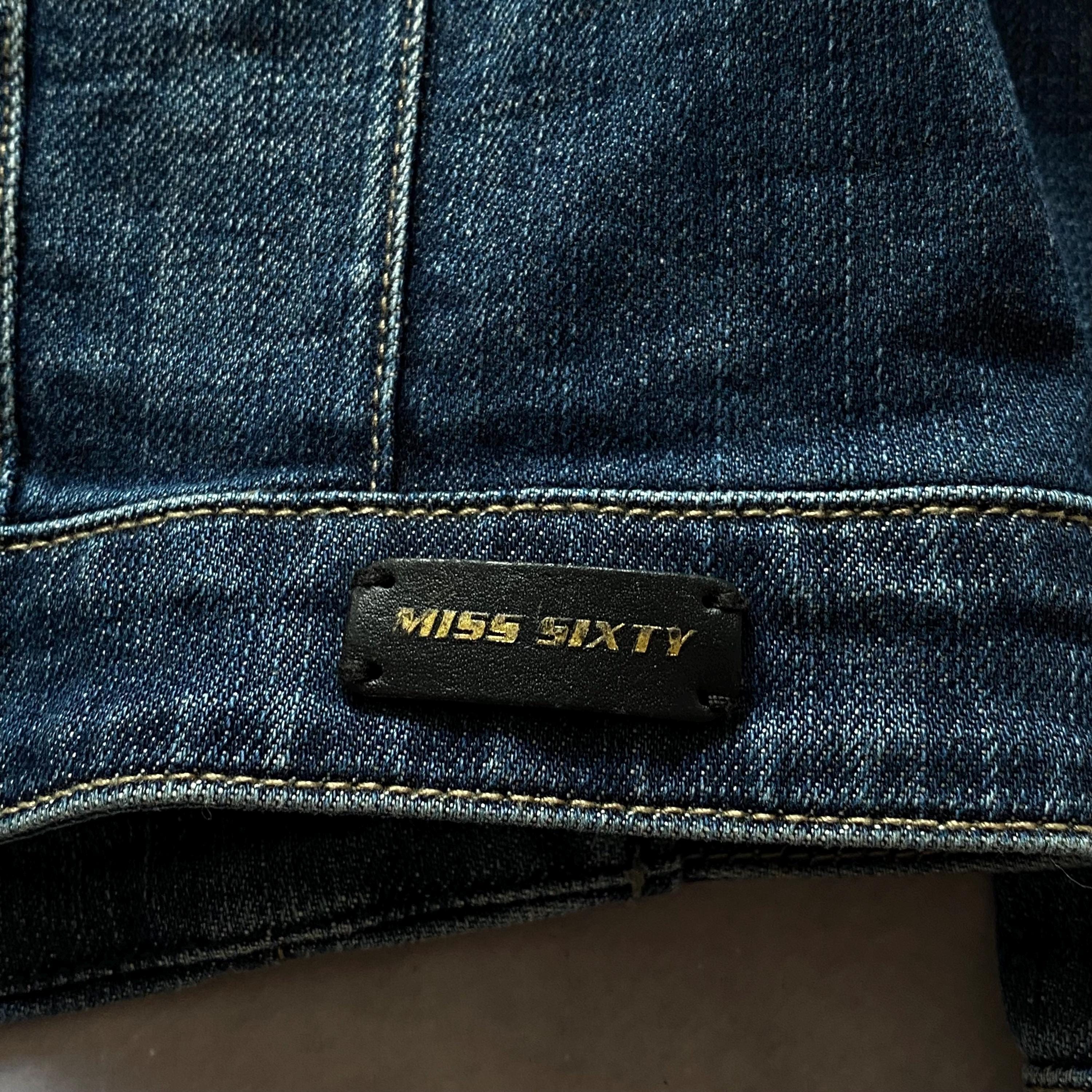 Japan Miss Sixty Cropped Asymmetrical Zip Denim Biker Jacket Y2K
