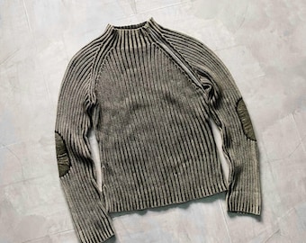 00s Diesel Style Knit Full Zip Rib Striped Sweater Y2K Size S