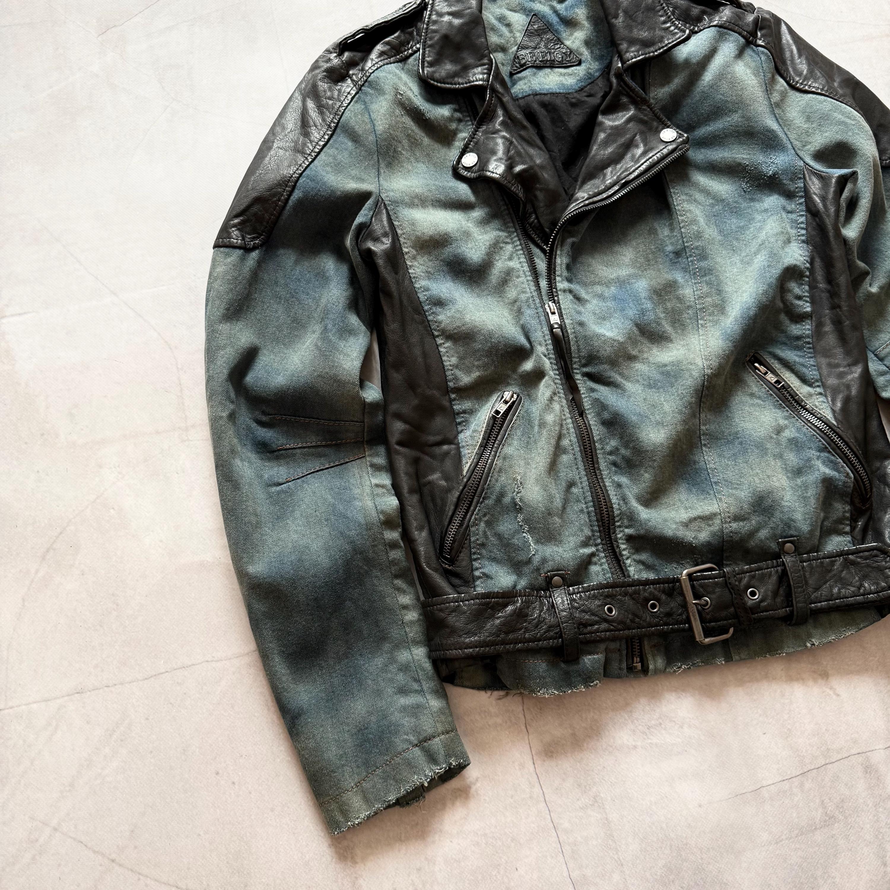 Be Edgy Gothic Denim Leather Biker Distressed Jacket LGB Rick