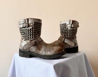 Vintage Ash Studded Biker Ankle Boots, 00s Moto Style, EUR 37 - Etsy