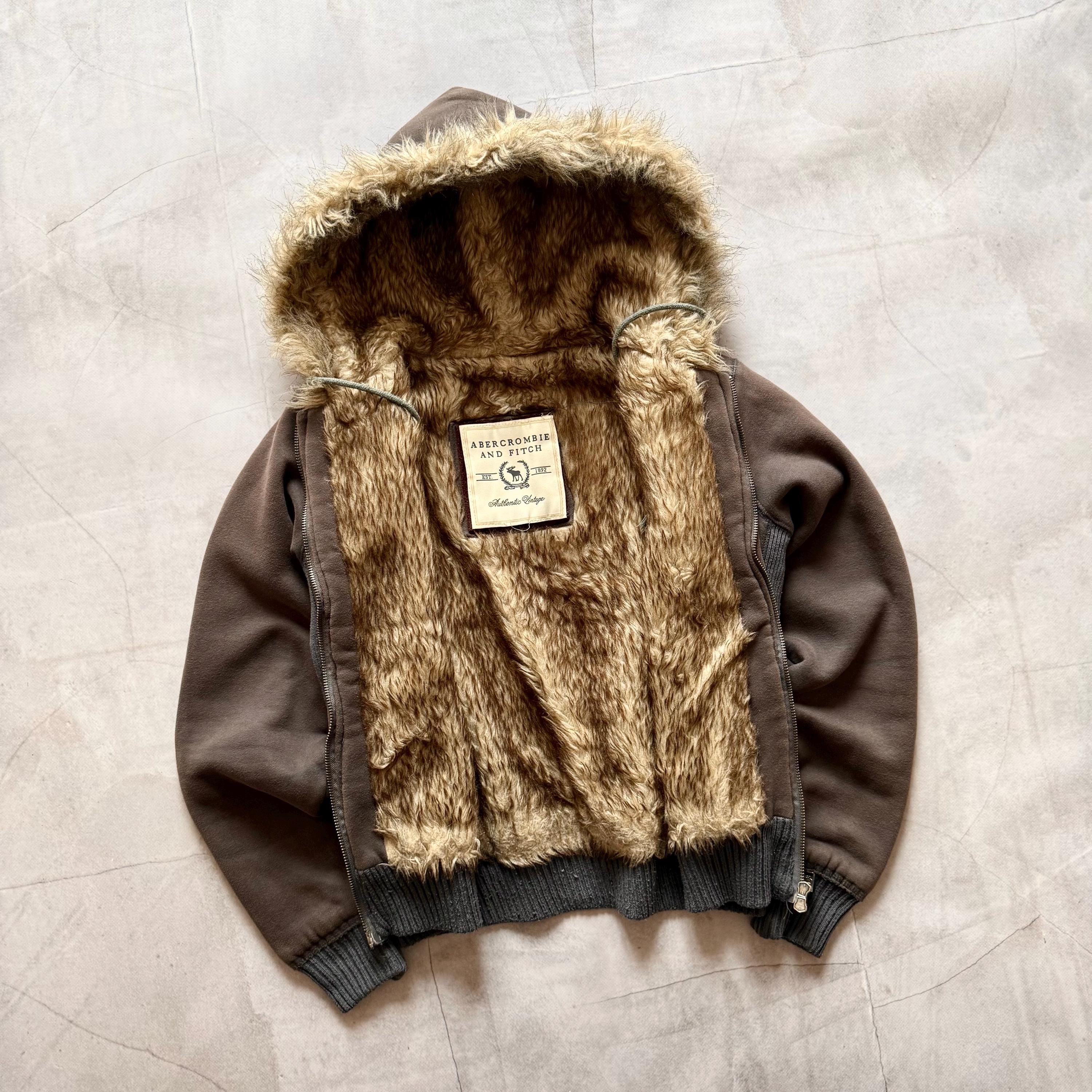 Vintage Abercrombie Sunfaded Faux Fur Hooded Jacket LGB Style