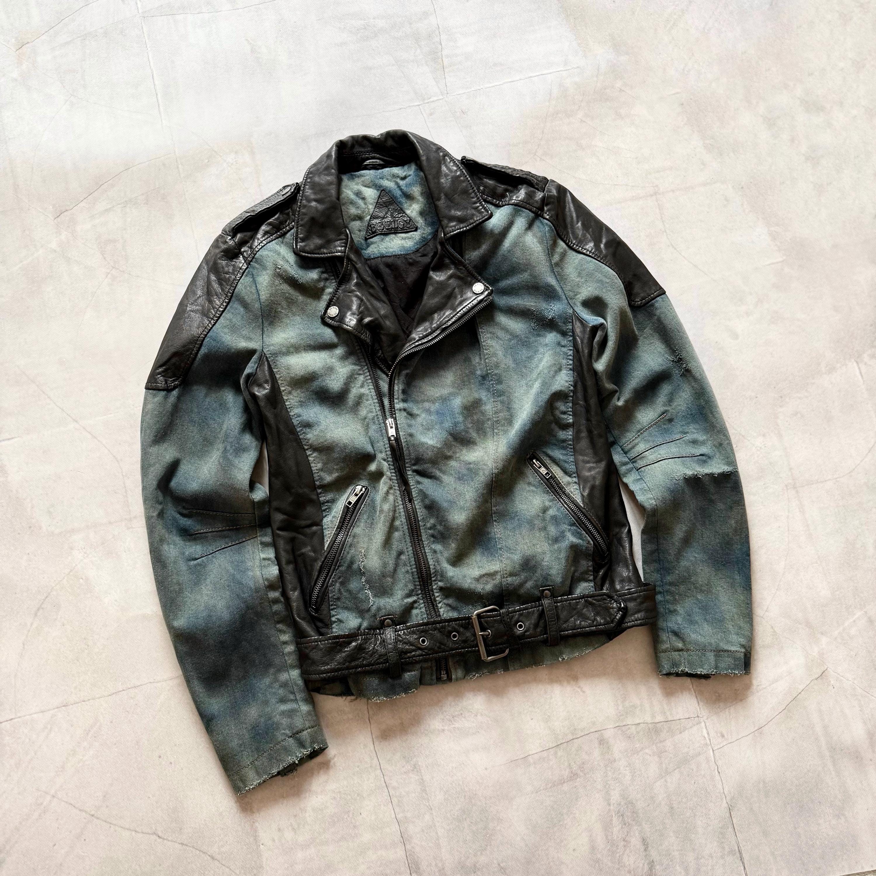 Be Edgy Gothic Denim Leather Biker Distressed Jacket LGB Rick