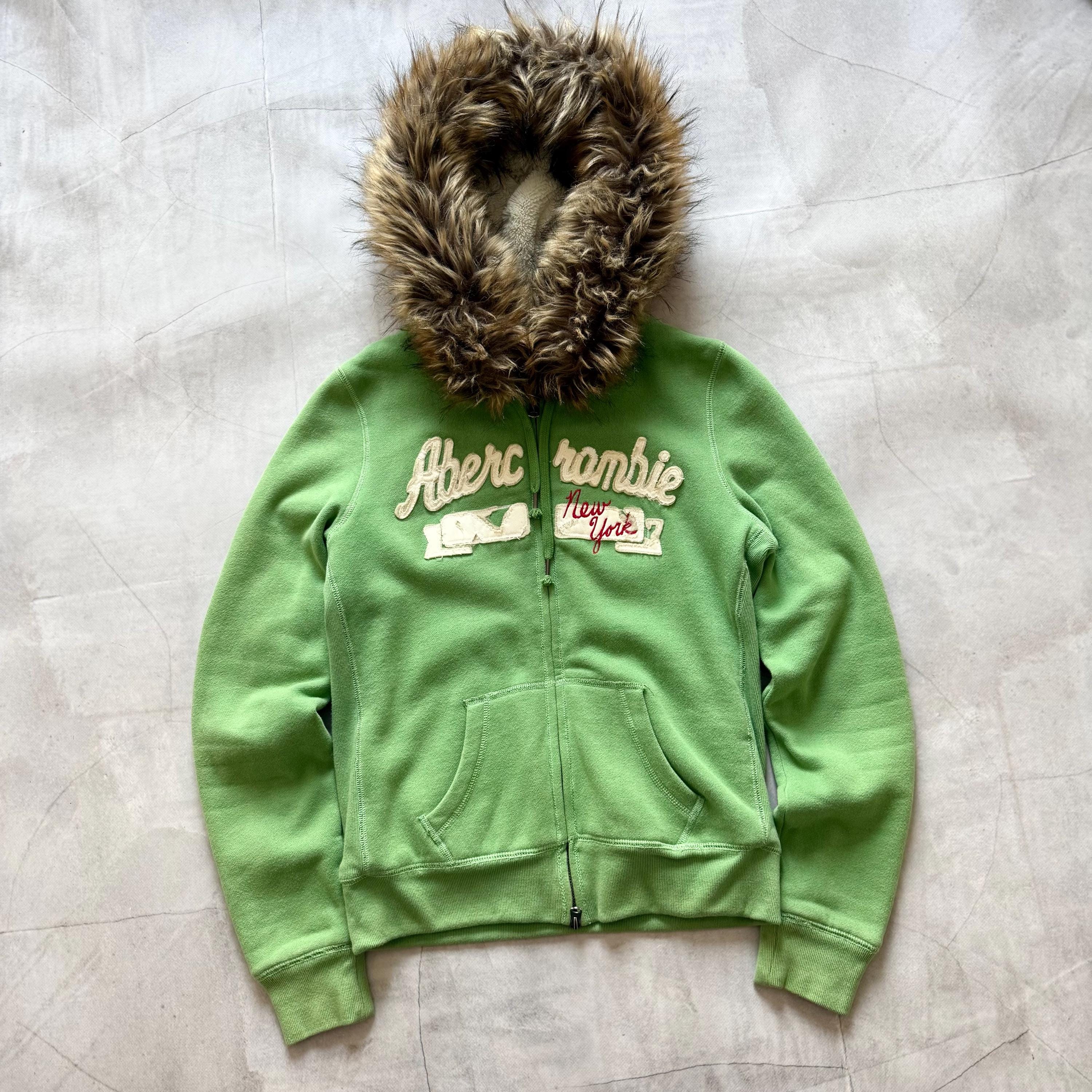 Vintage Abercrombie Faux Fur Hooded Jacket LGB Style - Distressed