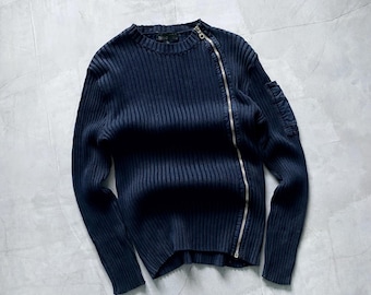 00s Diesel Style Knit Full Zip Rib Striped Sweater Y2K Size L