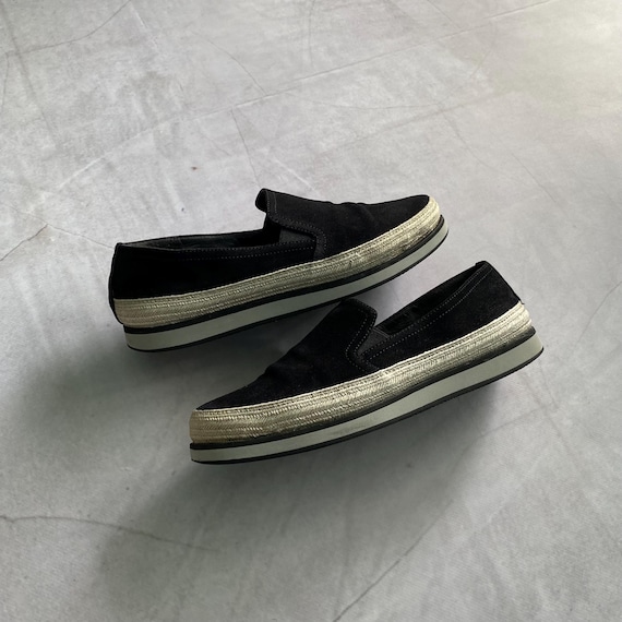 Prada Slip-on Boat Sneakers Suede Black Luxury Shoes Size  display picture 1
