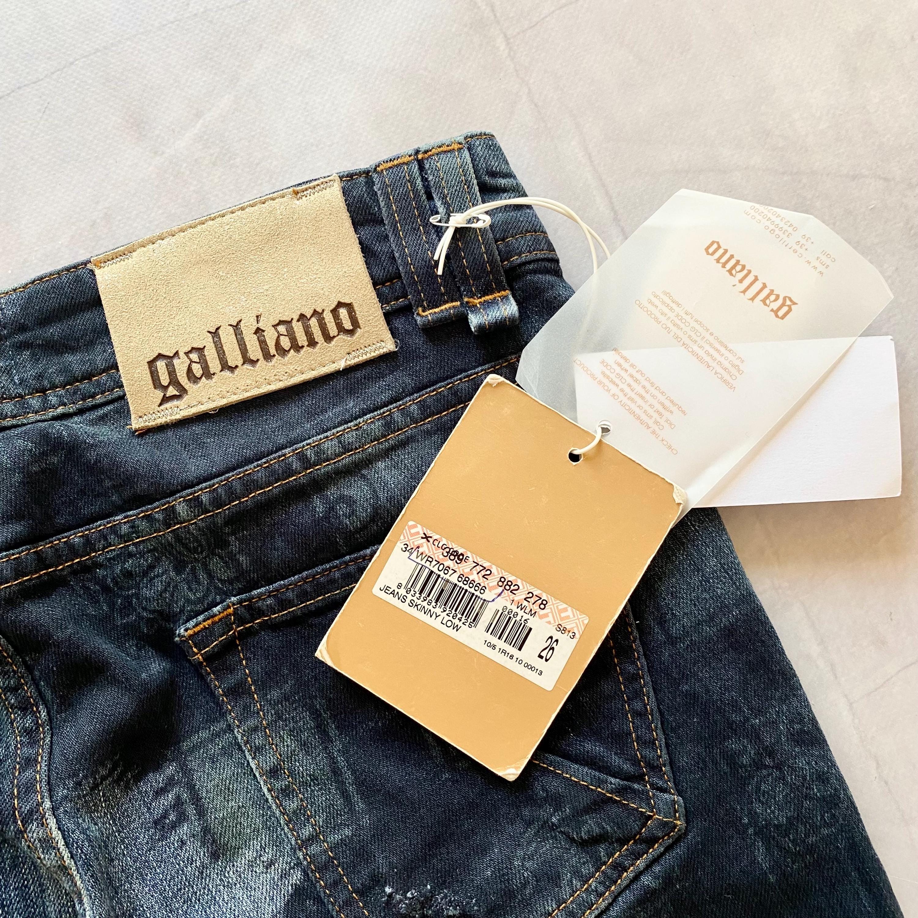 John Galliano Distressed Logo Jeans - Y2K Painted Denim, Size 26