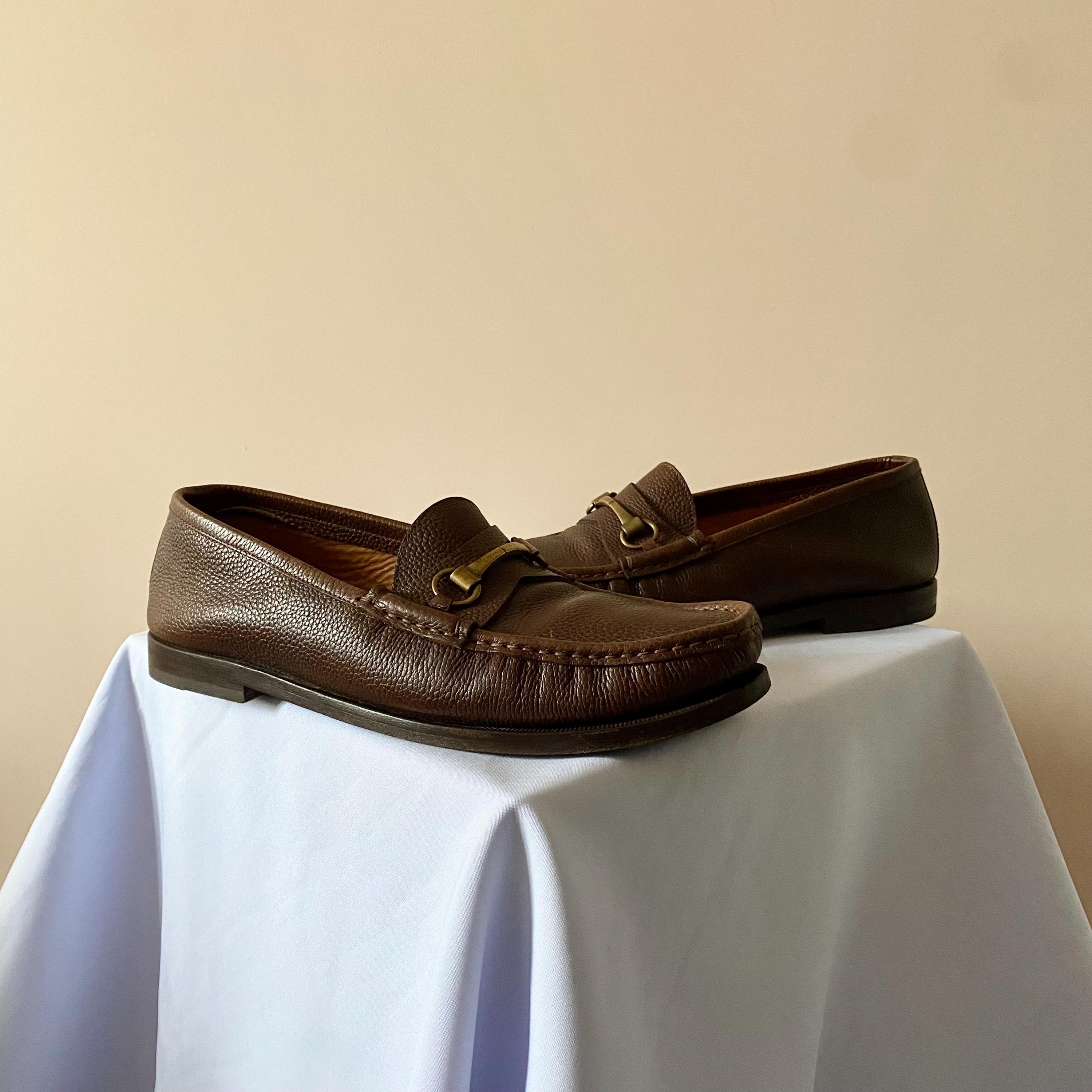 Gucci Men Brown Leather Logo Embossd Loafers Size 10.5D/ US 11.5 Gucci Vintage Gucci Brown Leather Horsebit Loafers 10.5 - 11  main image 3