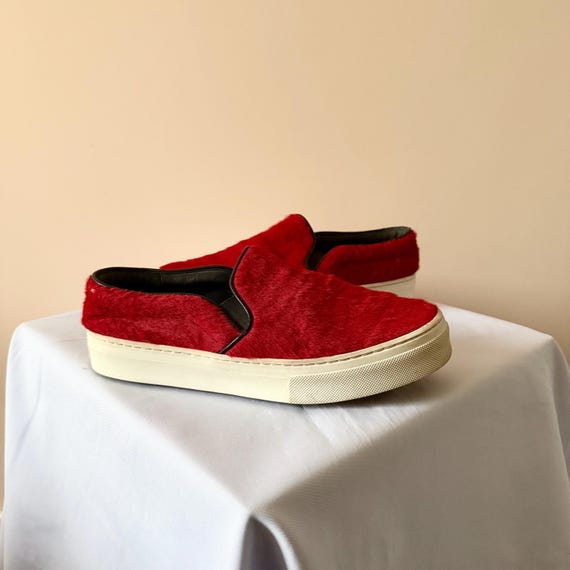 Celine, Celine Skate Pony Hair Red Slip On Shoes Size EUR 37.5