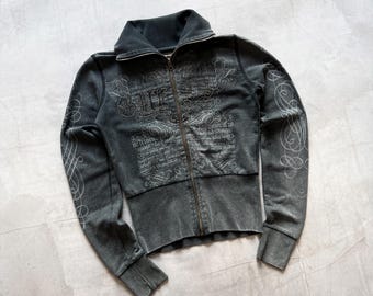 Y2K Guess Poem Rhinestone Avantgarde Track Zip Jacket Size Womens S