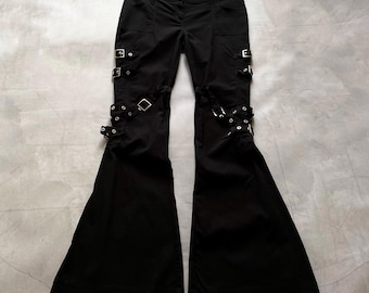 パンツ black boots cut flare denim opium y2k Y2K Punk Strap Opium Bootcut Pants Hysteric Glamour Style Women's