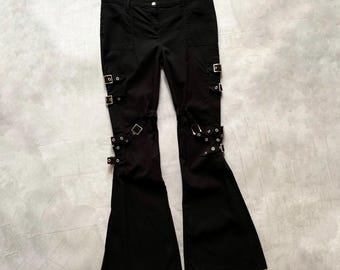 Pantaloni bootcut oppio con cinturino punk Y2K, stile glamour isterico, taglia da donna 32