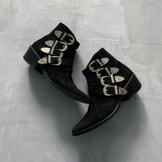 TOGA PULLA / ウェスタンブーツ/37/BLK/スウェード トーガ・プルラ ブラック スエード ウエスタンブーツ（バックル付き