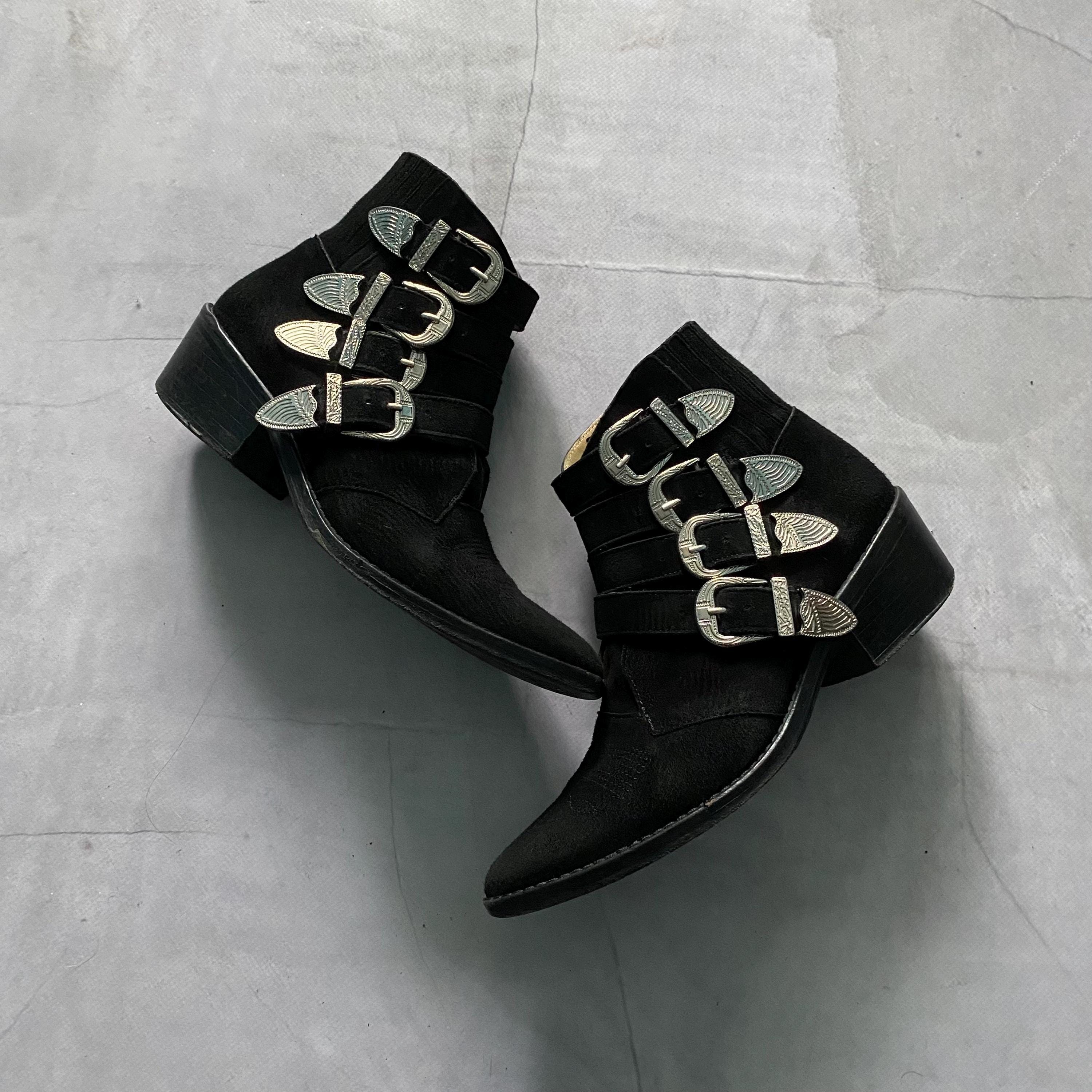 靴 TOGA PULLA cut-out lace-up Ankle Boots Toga Pulla Black Suede Western Boots With Buckles - EUR 37 - Etsy