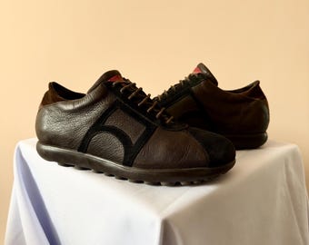 Camper Pelotas Vintage Brown/Black Leather Boots: Moto Boxing Puma Adidas Style, EUR 39
