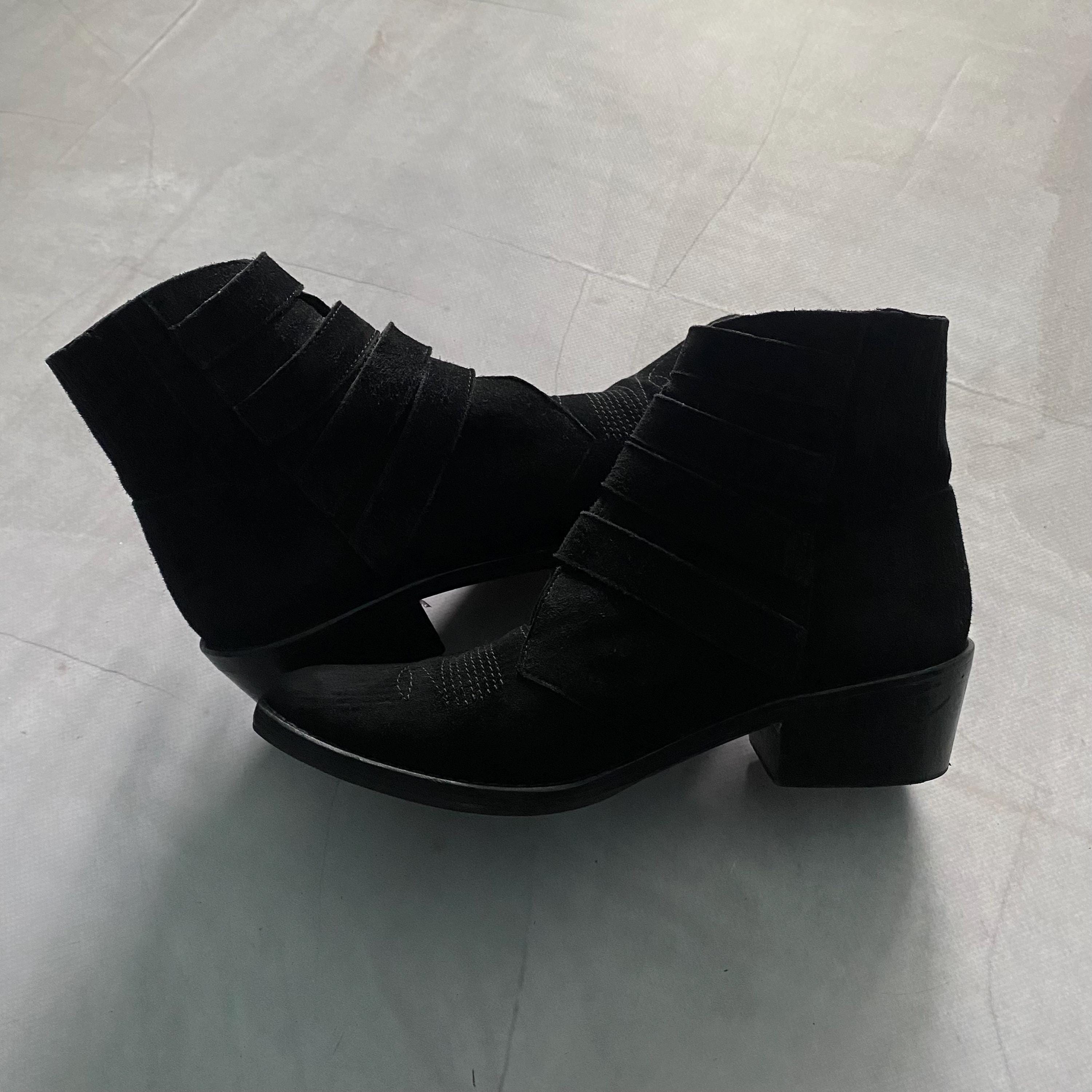 Toga Pulla Black Suede Western Boots: Four Buckle Y2K, EUR 38 - Etsy