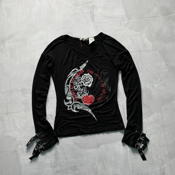 Y2K Punk Strap Long Sleeve T-shirt Hysteric Glamour Style Womens