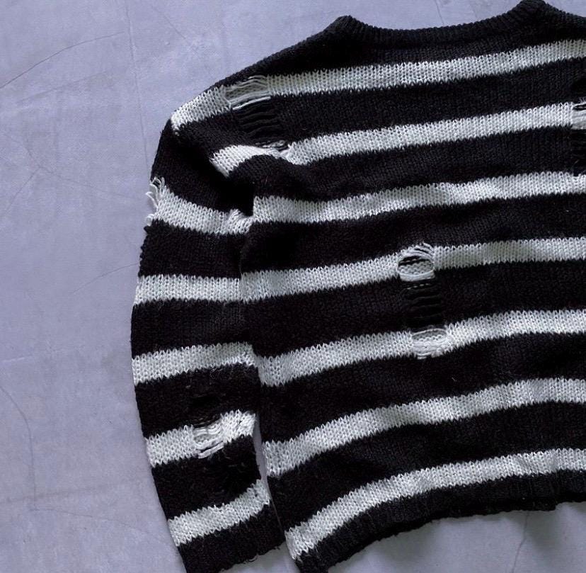Distressed Junya Watanabe Number Nine Style Striped Knit Sweater