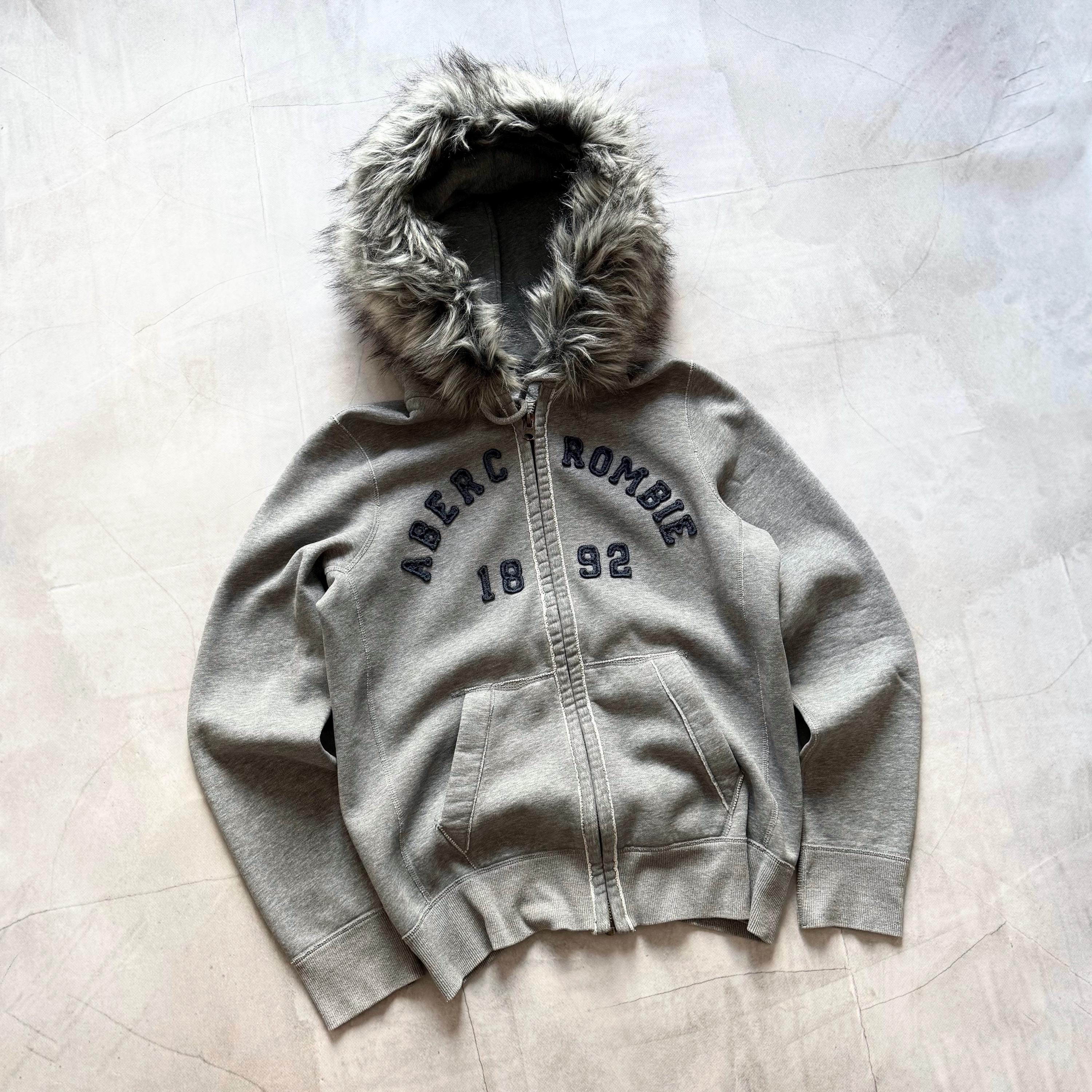 トップス 00s Abercrombie&Fitch Fur Hoodie S size Womans Abercrombie and Fitch Vintage Y2K Full Zup Cream Fur Hoodie
