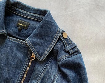 Japan Miss Sixty Cropped Asymmetrical Zip Denim Biker Jacket Y2K