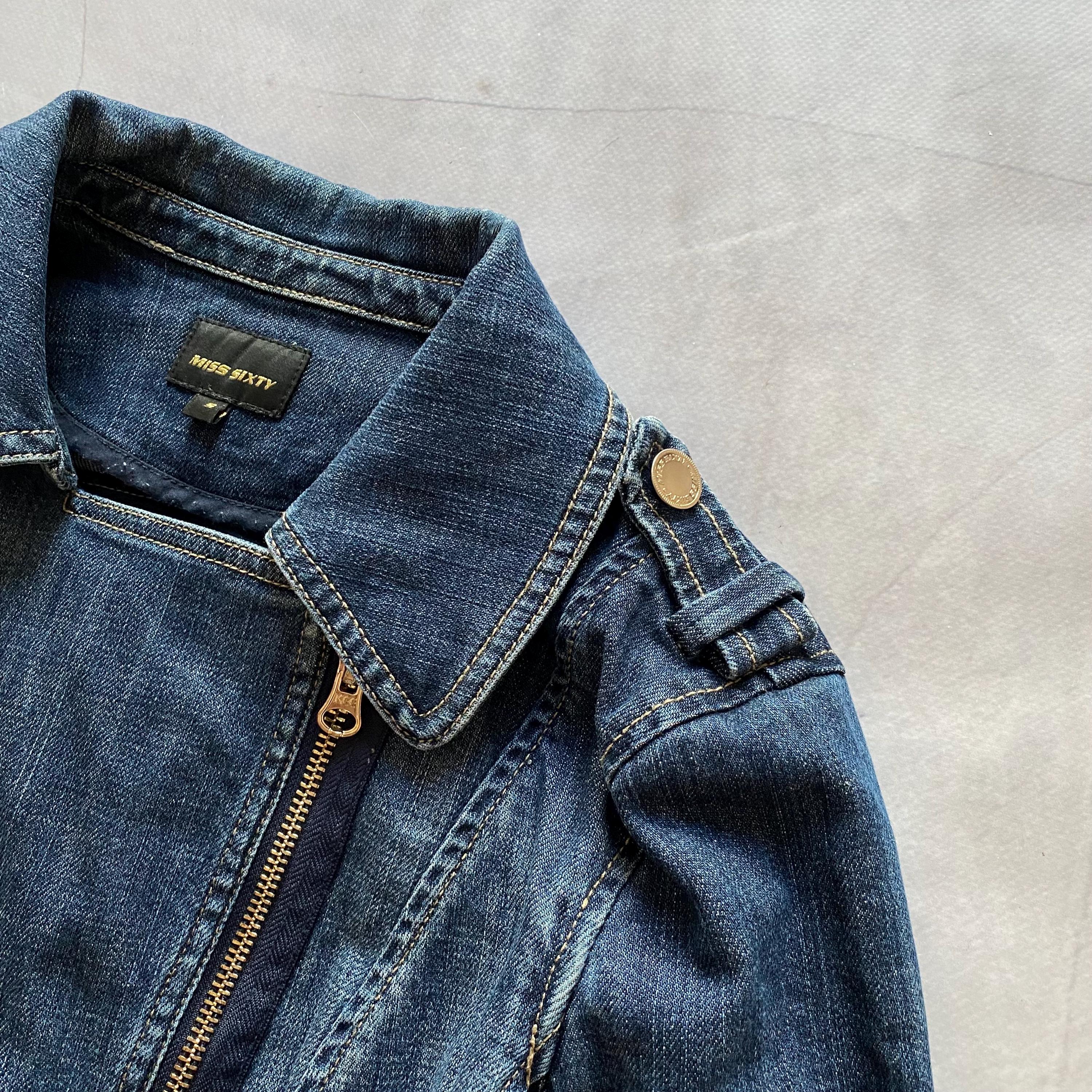 Japan Miss Sixty Cropped Asymmetrical Zip Denim Biker Jacket Y2K