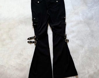 パンツ black boots cut flare denim opium y2k Y2K Punk Strap Opium Bootcut Pants Hysteric Glamour Style Women's