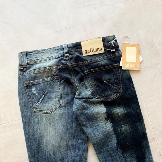John Galliano Distressed Logo Jeans - Y2K Painted Denim, Size 26