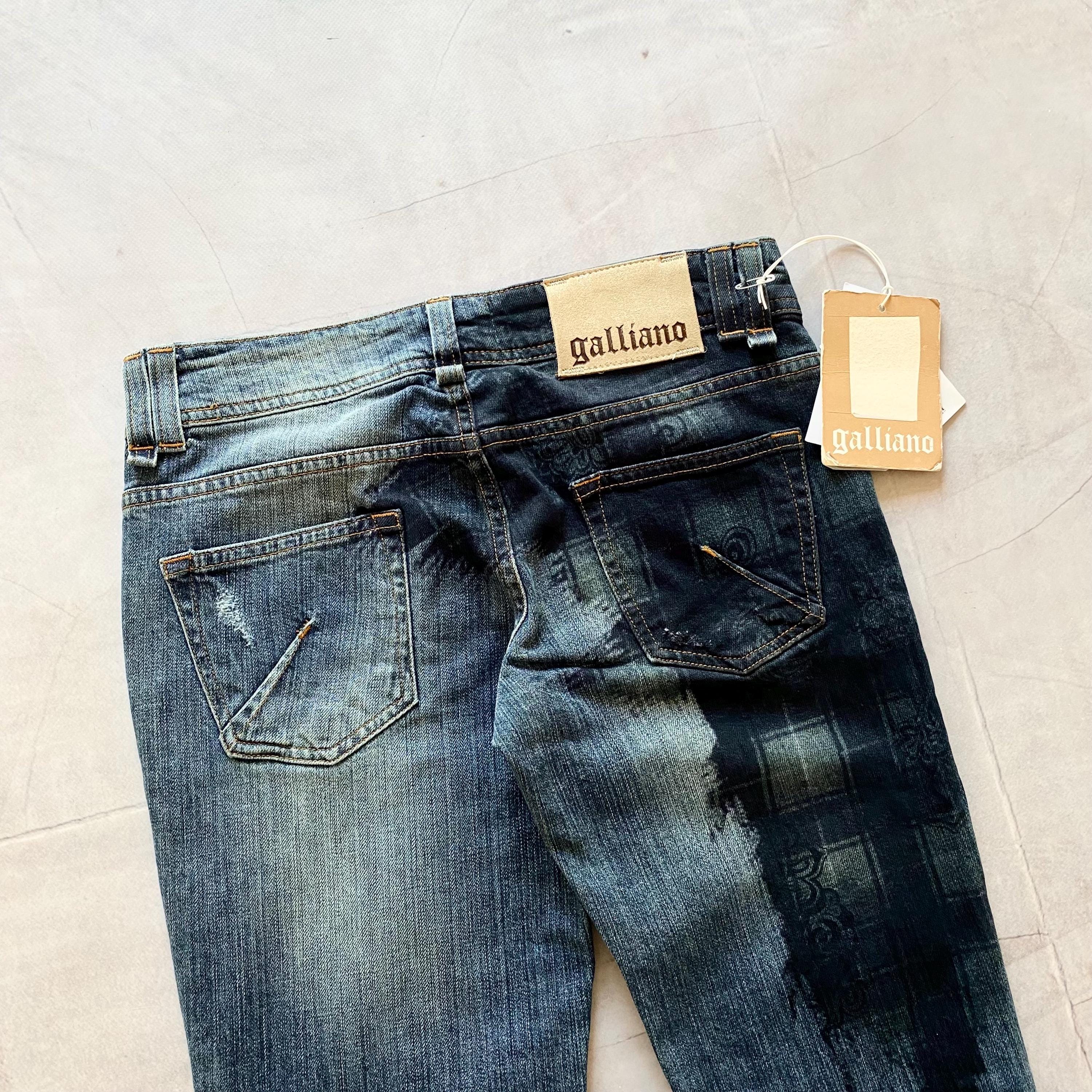 John Galliano Distressed Logo Jeans - Y2K Painted Denim, Size 26